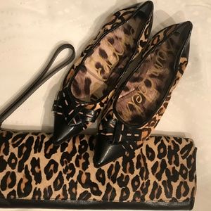 Sam Edelman Fur Flats and Clutch NWT Leopard Print